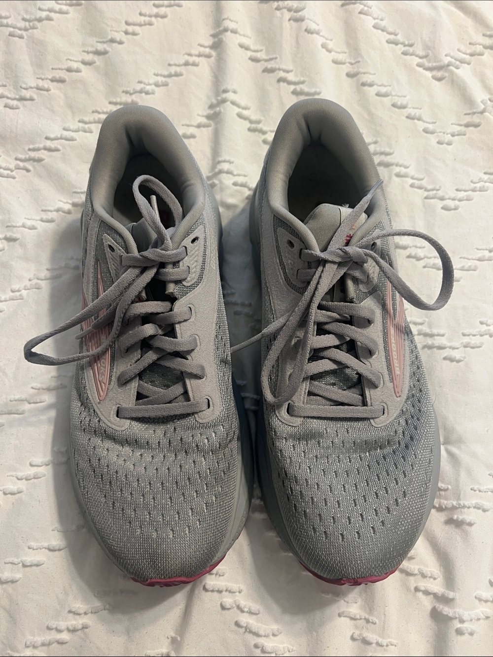 Brooks Adrenaline Gray Running Sneakers with Pink Accents
